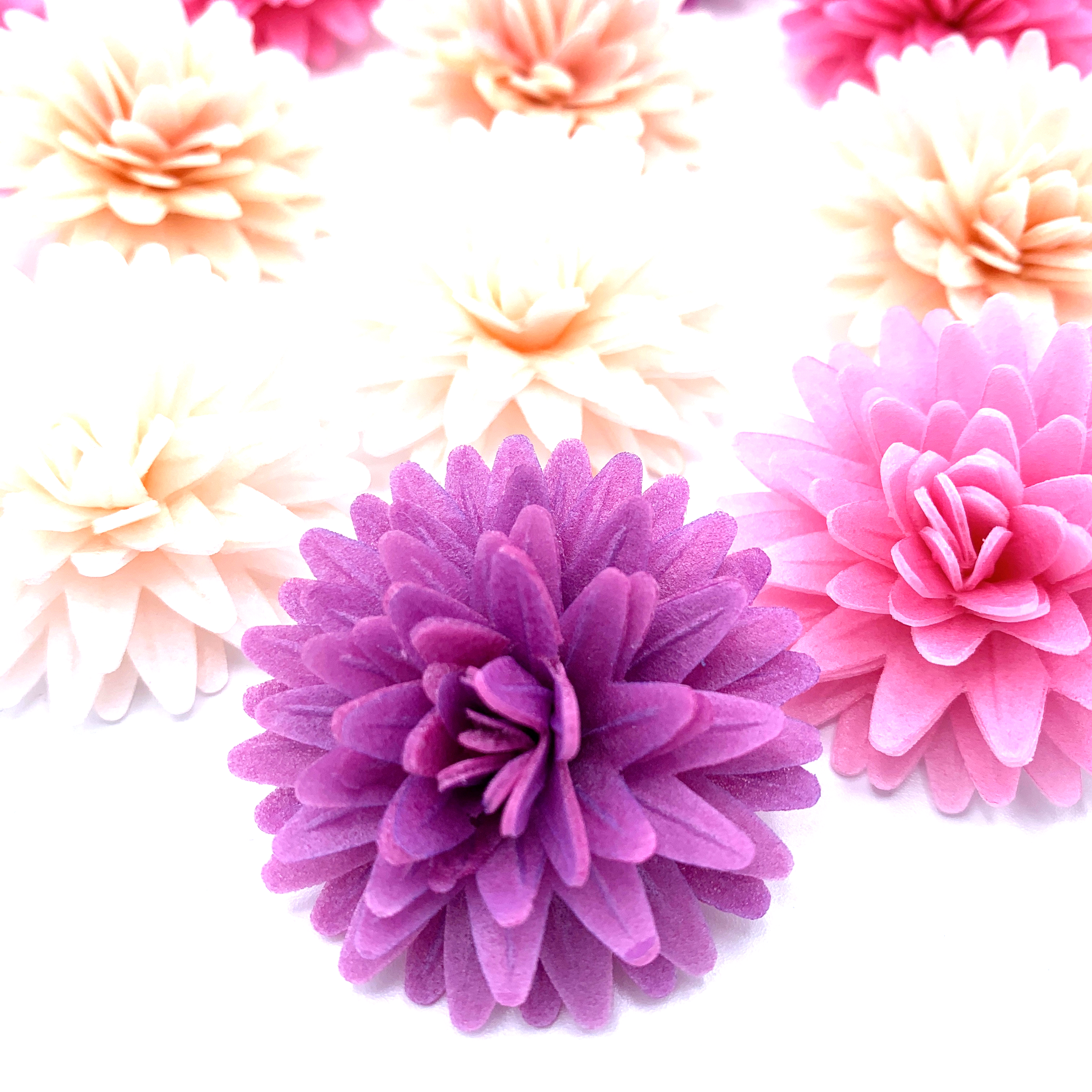 Jedlý papír 3D barevné květy detail